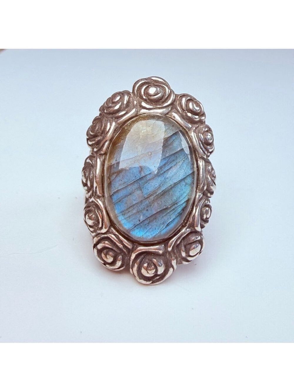 DIDAE Israel 10 CT Madagascar Labradorite Rosette Sterling Silver 925 VTG Ring
